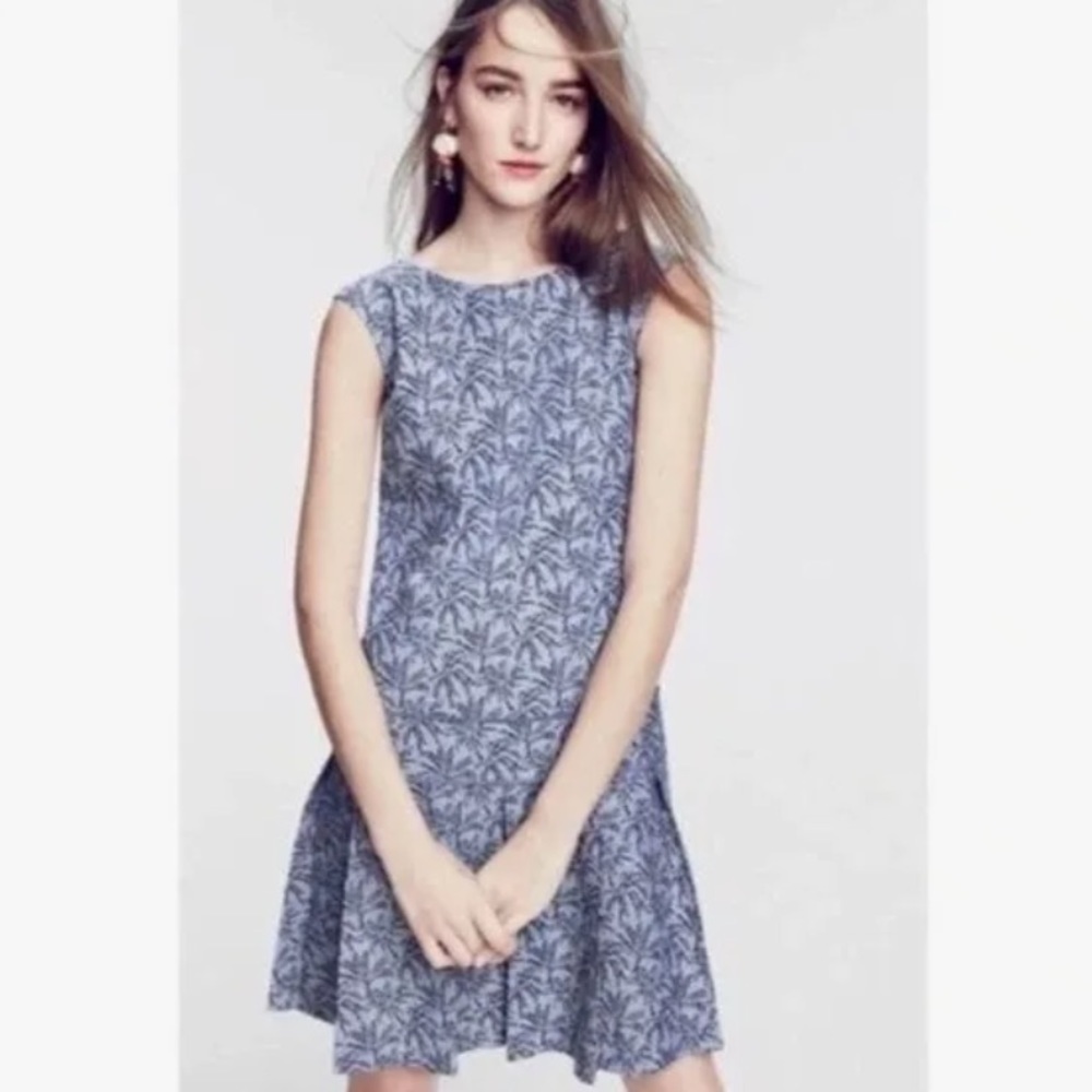 J. CREW Palm Tree Dropped Waist Dress, Navy Sea Women’s Size 2